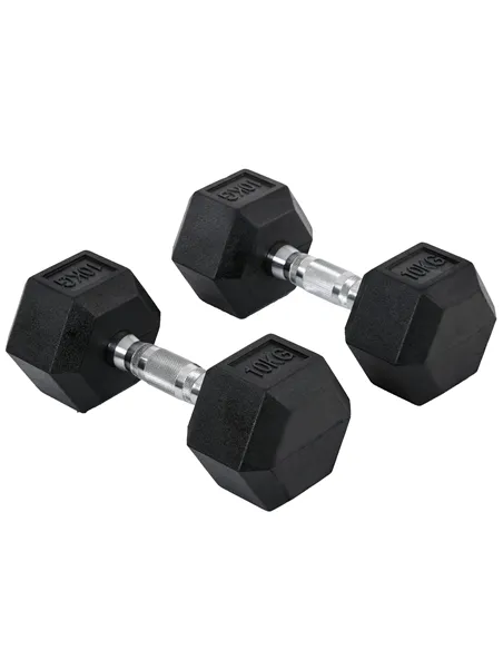 HOMCOM 2x10kg Hex Dumbbells Set Rubber Dumbbells Weight Lifting Equipment Fitness Home Gym