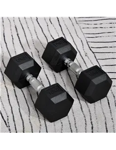 HOMCOM 2x10kg Hex Dumbbells Set Rubber Dumbbells Weight Lifting Equipment Fitness Home Gym 2