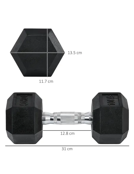 HOMCOM 2x10kg Hex Dumbbells Set Rubber Dumbbells Weight Lifting Equipment Fitness Home Gym