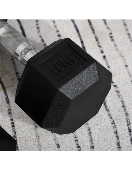 HOMCOM 2x10kg Hex Dumbbells Set Rubber Dumbbells Weight Lifting Equipment Fitness Home Gym