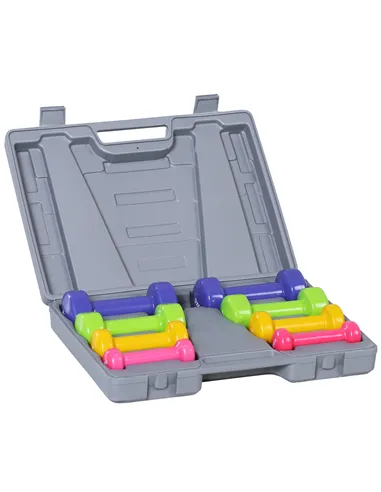 HOMCOM 10KG Dumbbells Set with Carry Case, Hand Weights for Women and Men Home Gym Weight Lifting Training, Red, Yellow, Green, 