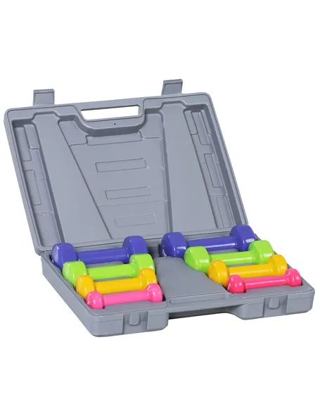 HOMCOM 10KG Dumbbells Set with Carry Case, Hand Weights for Women and Men Home Gym Weight Lifting Training, Red, Yellow, Green, 