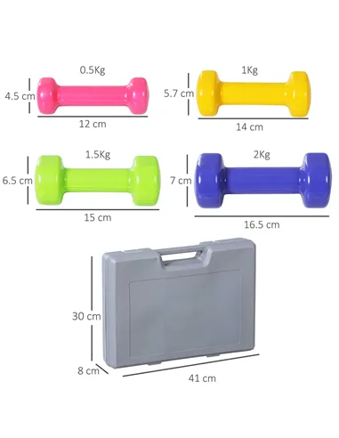 HOMCOM 10KG Dumbbells Set with Carry Case, Hand Weights for Women and Men Home Gym Weight Lifting Training, Red, Yellow, Green, 