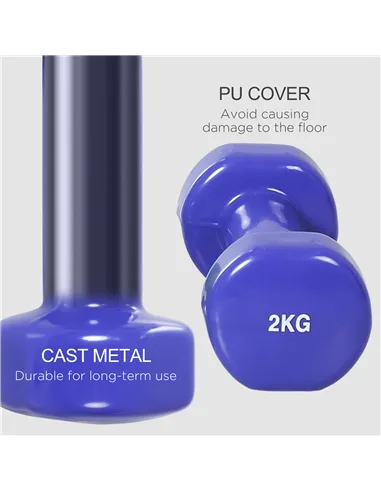 HOMCOM 10KG Dumbbells Set with Carry Case, Hand Weights for Women and Men Home Gym Weight Lifting Training, Red, Yellow, Green, 