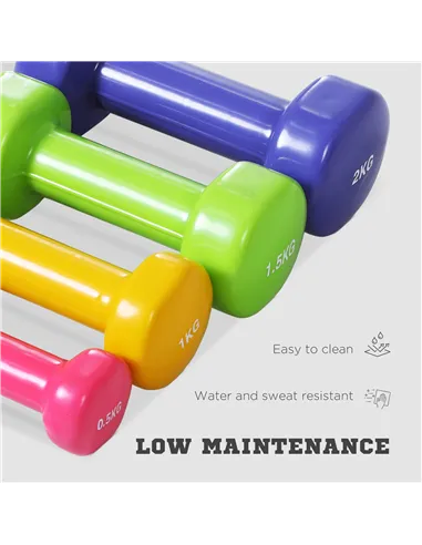 HOMCOM 10KG Dumbbells Set with Carry Case, Hand Weights for Women and Men Home Gym Weight Lifting Training, Red, Yellow, Green, 