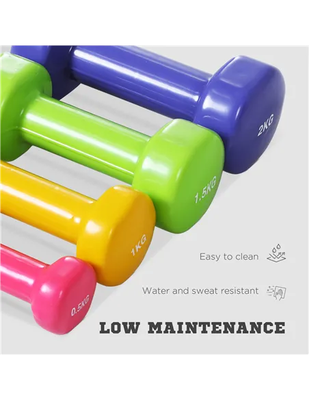 HOMCOM 10KG Dumbbells Set with Carry Case, Hand Weights for Women and Men Home Gym Weight Lifting Training, Red, Yellow, Green, 