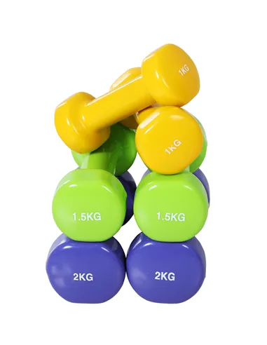 HOMCOM 10KG Dumbbells Set with Carry Case, Hand Weights for Women and Men Home Gym Weight Lifting Training, Red, Yellow, Green, 