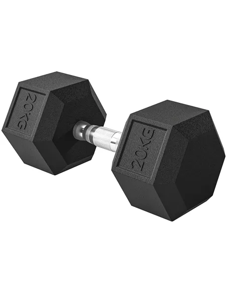 HOMCOM 20KG Single Rubber Hex Dumbbell Portable Hand Weights Dumbbell Home Gym