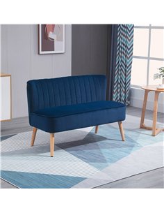 HOMCOM Modern Velvet Double Seat Sofa w/ Wood Frame Foam Padding High Back Soft Comfortable Compact Couch Blue 2