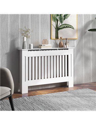 HOMCOM Slatted Radiator Cover Painted Cabinet MDF Lined Grill in White (112L x 19W x 81H cm)