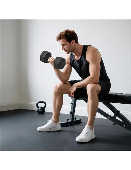 HOMCOM 20KG Single Rubber Hex Dumbbell Portable Hand Weights Dumbbell Home Gym