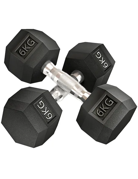 HOMCOM 2x6kg Hex Dumbbells Set Rubber Dumbbells Weight Lifting Equipment Fitness Home Gym