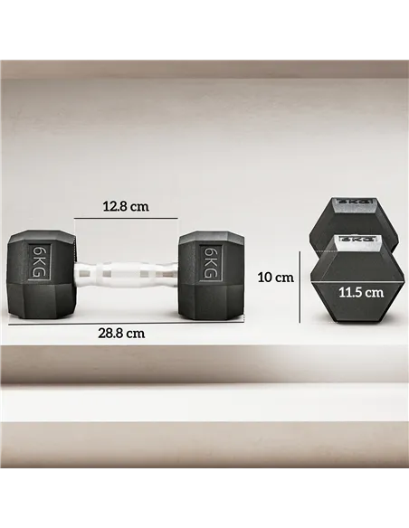 HOMCOM 2x6kg Hex Dumbbells Set Rubber Dumbbells Weight Lifting Equipment Fitness Home Gym