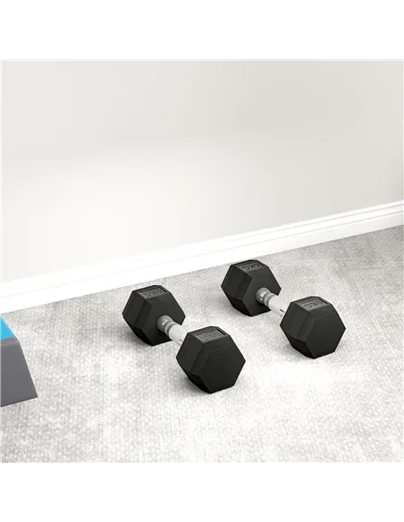 HOMCOM 2x6kg Hex Dumbbells Set Rubber Dumbbells Weight Lifting Equipment Fitness Home Gym
