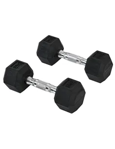 HOMCOM 2x5kg Rubber Dumbbell Sports Hex Weights Sets Gym Fitness Lifting Home