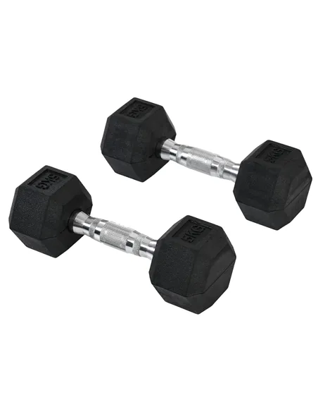 HOMCOM 2x5kg Rubber Dumbbell Sports Hex Weights Sets Gym Fitness Lifting Home