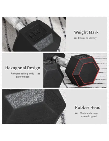 HOMCOM 2x5kg Rubber Dumbbell Sports Hex Weights Sets Gym Fitness Lifting Home