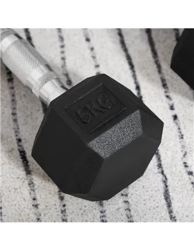 HOMCOM 2x5kg Rubber Dumbbell Sports Hex Weights Sets Gym Fitness Lifting Home