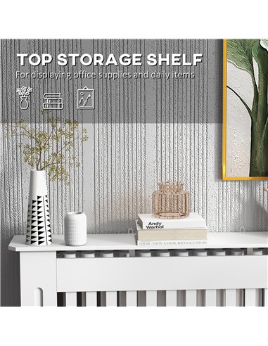HOMCOM Slatted Radiator Cover Painted Cabinet MDF Lined Grill in White (112L x 19W x 81H cm)