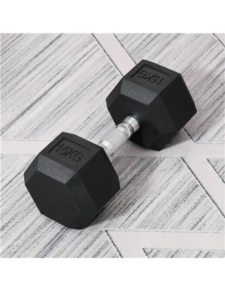 HOMCOM 15KG Single Rubber Hex Dumbbell Portable Hand Weights Dumbbell Home Gym