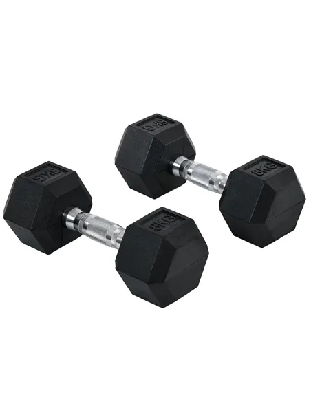 HOMCOM 2x8kg Hex Dumbbell Rubber Weights Sets Hexagonal Gym Fitness Lifting Home
