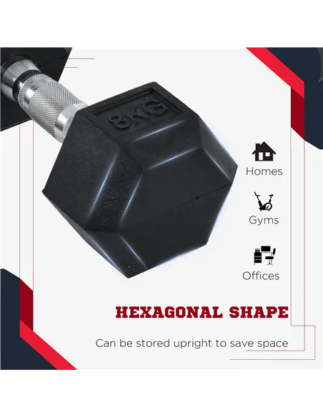 HOMCOM 2x8kg Hex Dumbbell Rubber Weights Sets Hexagonal Gym Fitness Lifting Home