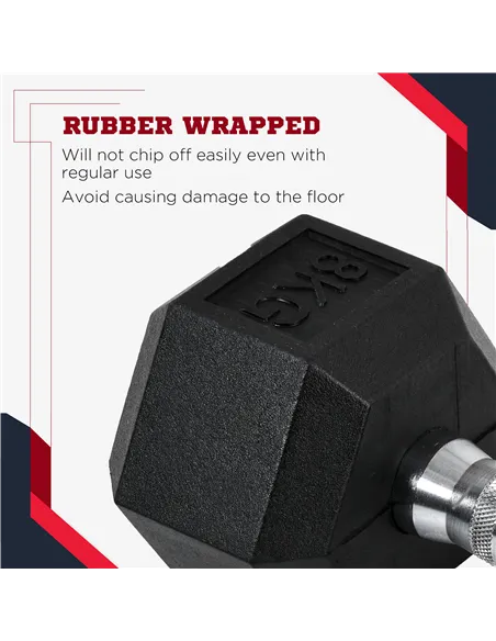 HOMCOM 2x8kg Hex Dumbbell Rubber Weights Sets Hexagonal Gym Fitness Lifting Home