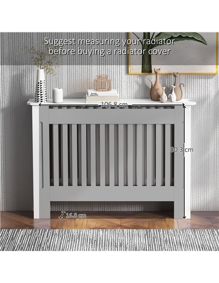 HOMCOM Slatted Radiator Cover Painted Cabinet MDF Lined Grill in White (112L x 19W x 81H cm)