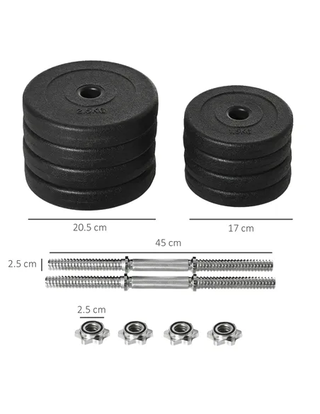 HOMCOM 20KG Adjustable Weights Dumbbells Set, Dumbbell Hand Weights for Home Office Gym Body Fitness Lifting Training, Black