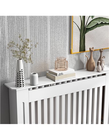 HOMCOM Slatted Radiator Cover Painted Cabinet MDF Lined Grill in White (112L x 19W x 81H cm)
