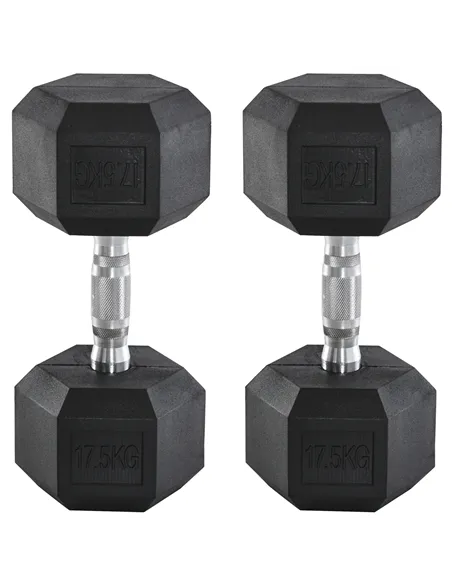 HOMCOM 2x17.5kg Rubber Hex Dumbbell Portable Hand Weights Dumbbell Home Gym Workout Fitness Hand Dumbbell