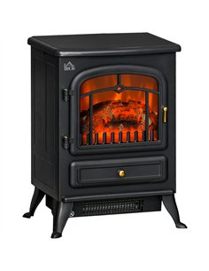 HOMCOM Freestanding Electric Fireplace Indoor Heater Glass View Log Wood Burning Effect Flame Portable Fireplace Stove 950/1850W