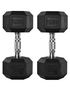 HOMCOM 2x15kg Rubber Hex Dumbbell Portable Hand Weights Dumbbell Home Gym Workout Fitness Hand Dumbbell