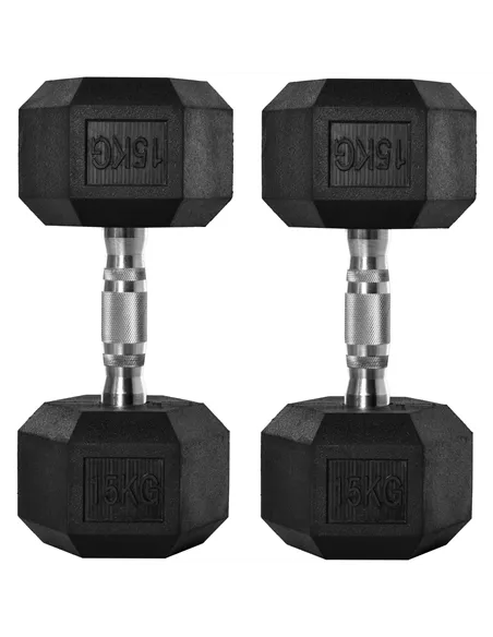 HOMCOM 2x15kg Rubber Hex Dumbbell Portable Hand Weights Dumbbell Home Gym Workout Fitness Hand Dumbbell