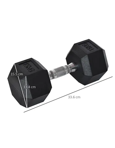 HOMCOM 2x15kg Rubber Hex Dumbbell Portable Hand Weights Dumbbell Home Gym Workout Fitness Hand Dumbbell