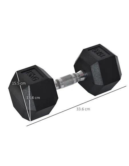 HOMCOM 2x15kg Rubber Hex Dumbbell Portable Hand Weights Dumbbell Home Gym Workout Fitness Hand Dumbbell