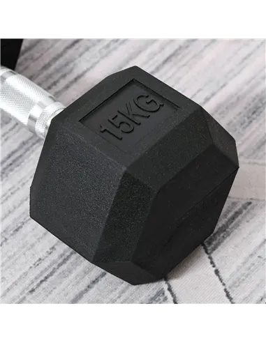 HOMCOM 2x15kg Rubber Hex Dumbbell Portable Hand Weights Dumbbell Home Gym Workout Fitness Hand Dumbbell