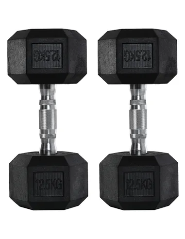 HOMCOM 2x12.5kg Rubber Hex Dumbbell Portable Hand Weights Dumbbell Home Gym Workout Fitness Hand Dumbbell