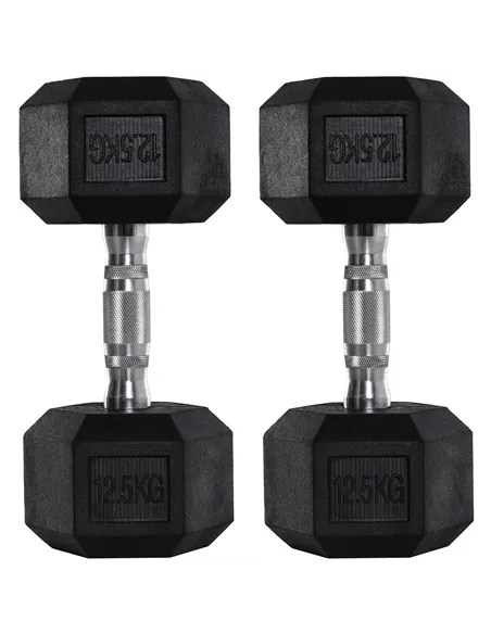 HOMCOM 2x12.5kg Rubber Hex Dumbbell Portable Hand Weights Dumbbell Home Gym Workout Fitness Hand Dumbbell