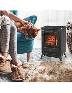 HOMCOM Freestanding Electric Fireplace Indoor Heater Glass View Log Wood Burning Effect Flame Portable Fireplace Stove 950/1850W 2