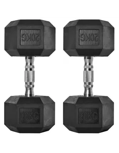 HOMCOM 2x20kg Rubber Hex Dumbbell Portable Hand Weights Dumbbell Home Gym Workout Fitness Hand Dumbbell