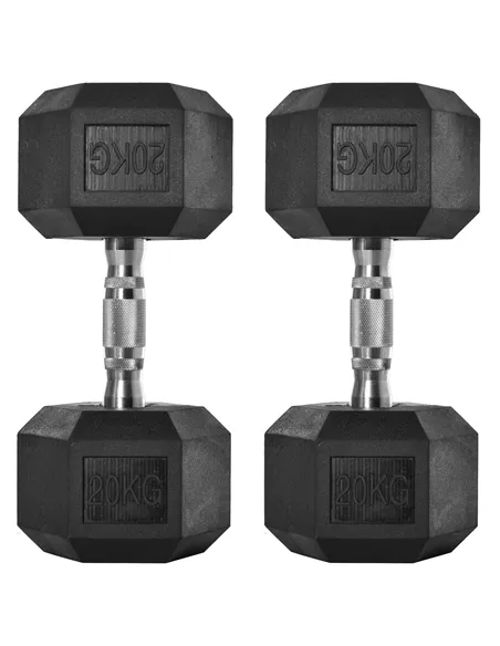 HOMCOM 2x20kg Rubber Hex Dumbbell Portable Hand Weights Dumbbell Home Gym Workout Fitness Hand Dumbbell