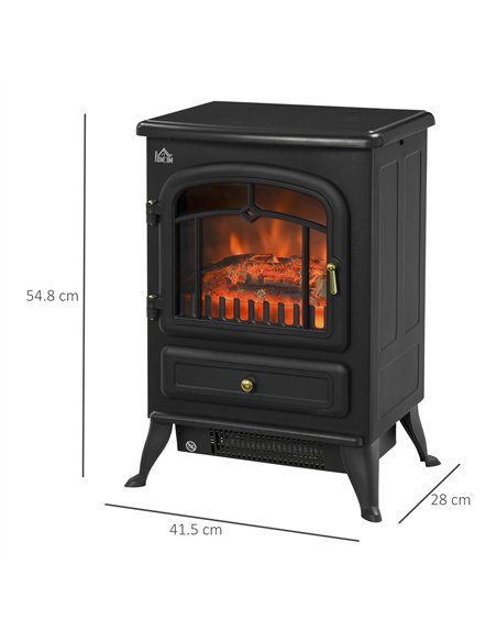 HOMCOM Freestanding Electric Fireplace Indoor Heater Glass View Log Wood Burning Effect Flame Portable Fireplace Stove 950/1850W