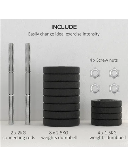 HOMCOM 30KG Adjustable Dumbbells Set, Hand Weights Set for Home Gym Weight Lifting Training