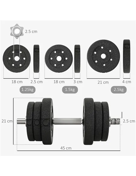 HOMCOM 25KG Adjustable Weights Dumbbells Set, Dumbbell Hand Weights for Home Office Gym Body Fitness Lifting Training, Black