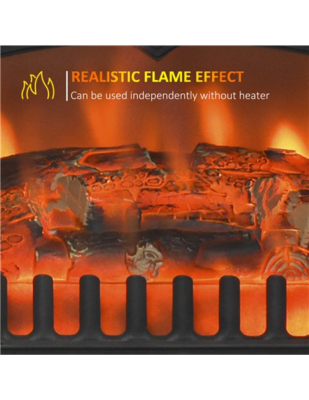 HOMCOM Freestanding Electric Fireplace Indoor Heater Glass View Log Wood Burning Effect Flame Portable Fireplace Stove 950/1850W