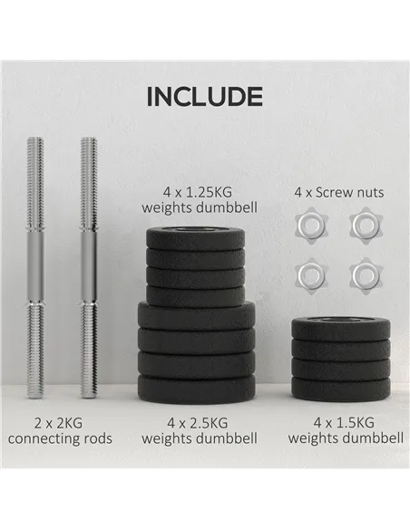 HOMCOM 25KG Adjustable Weights Dumbbells Set, Dumbbell Hand Weights for Home Office Gym Body Fitness Lifting Training, Black