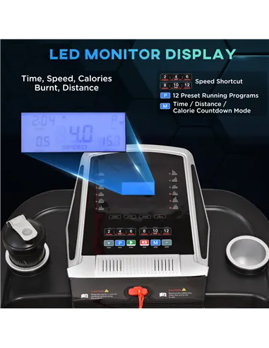 HOMCOM Folding Treadmill, 2.0HP Incline Treadmill Running Machine, 12.8 km/h, with LED Display, Manual Incline, 12 Preset Progra