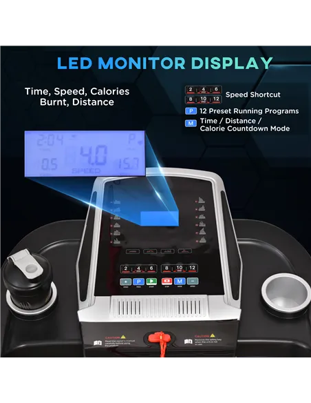 HOMCOM Folding Treadmill, 2.0HP Incline Treadmill Running Machine, 12.8 km/h, with LED Display, Manual Incline, 12 Preset Progra
