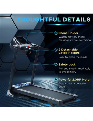 HOMCOM Folding Treadmill, 2.0HP Incline Treadmill Running Machine, 12.8 km/h, with LED Display, Manual Incline, 12 Preset Progra